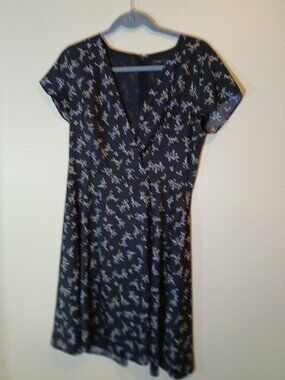 Ann Taylor Petite Women's Navy Blue Floral Faux Wrap Dress